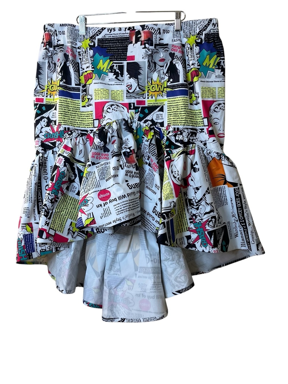 For Her High-Low Ruffle Skirt in Multicolor Comic Print Sz 2X